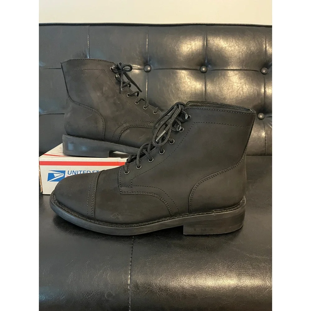Thursday Boot Co Captain Matte Black Leather Lace Up Cap Toe